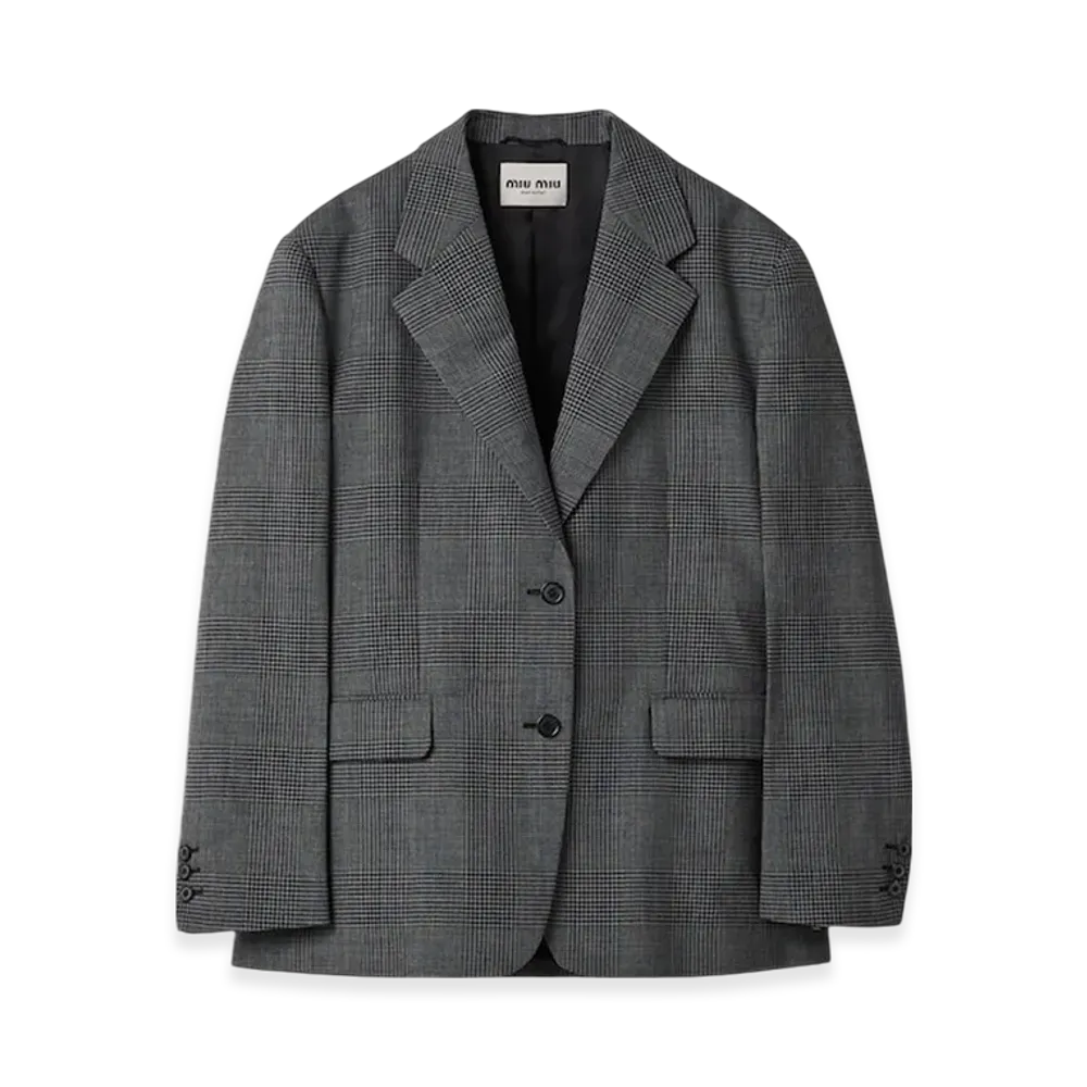MIU MIU Women's Single Breasted Prince of Wales Check Jacket "Anthracite Gray"