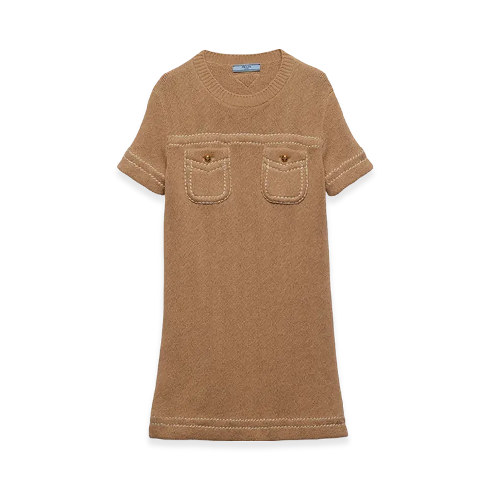 PRADA Women's Cotton Crew Neck Dress "Albino White"