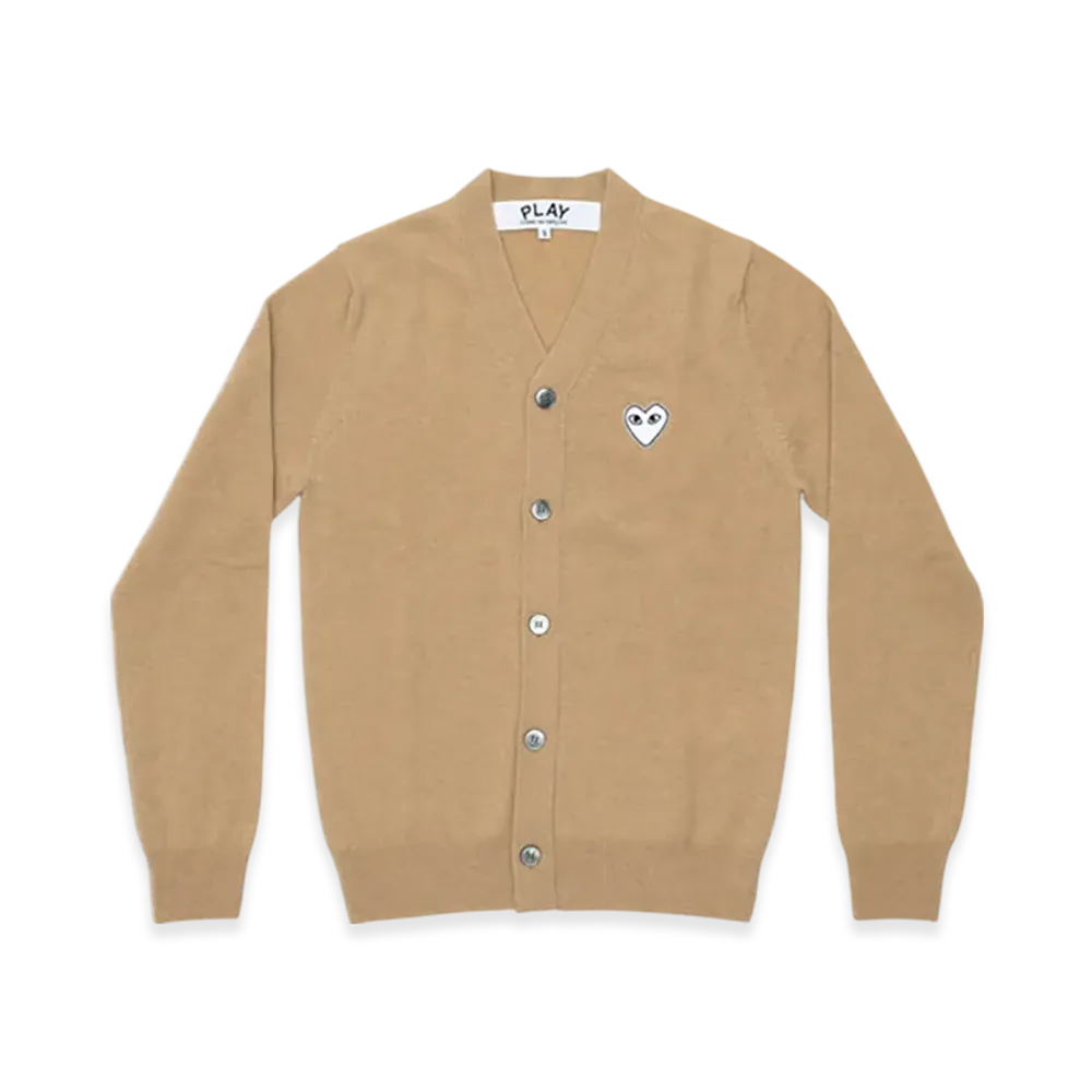 PLAY COMME des GARCONS V-Neck Cardigan With White Emblem "Top Light Camel"