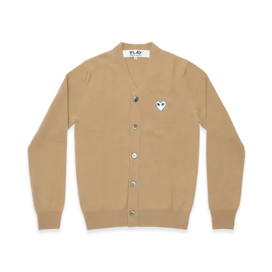 PLAY COMME des GARCONS V-Neck Cardigan With White Emblem "Top Light Camel"