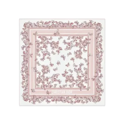Dior Camo Papillon 90 Square Scarf Silk Twill "White/Pale Pink"