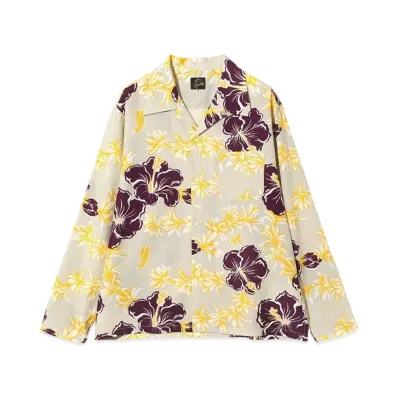 NEEDLES Open Collar Shirt - C/R Printed Flower & Papillon "White"