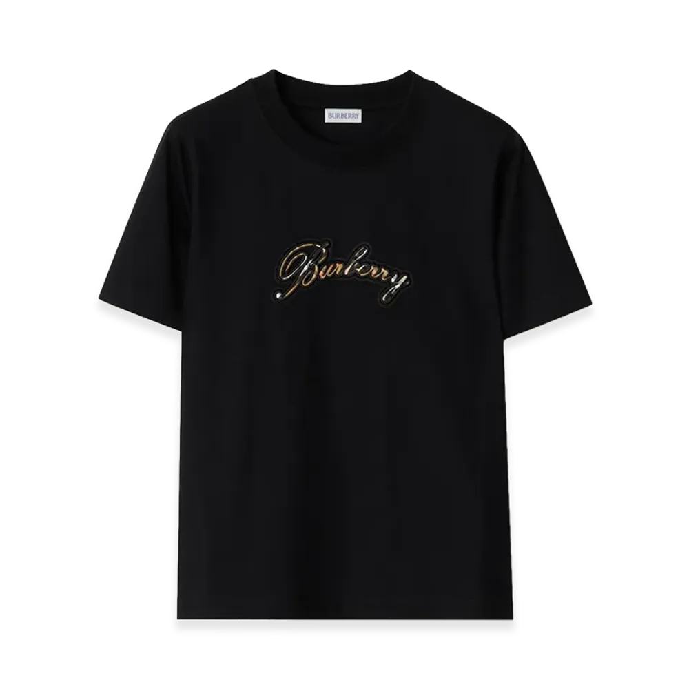 Burberry Women's Check Cursive Logo Cotton Tee "Black"