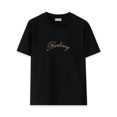 Burberry Women's Check Cursive Logo Cotton Tee "Black"