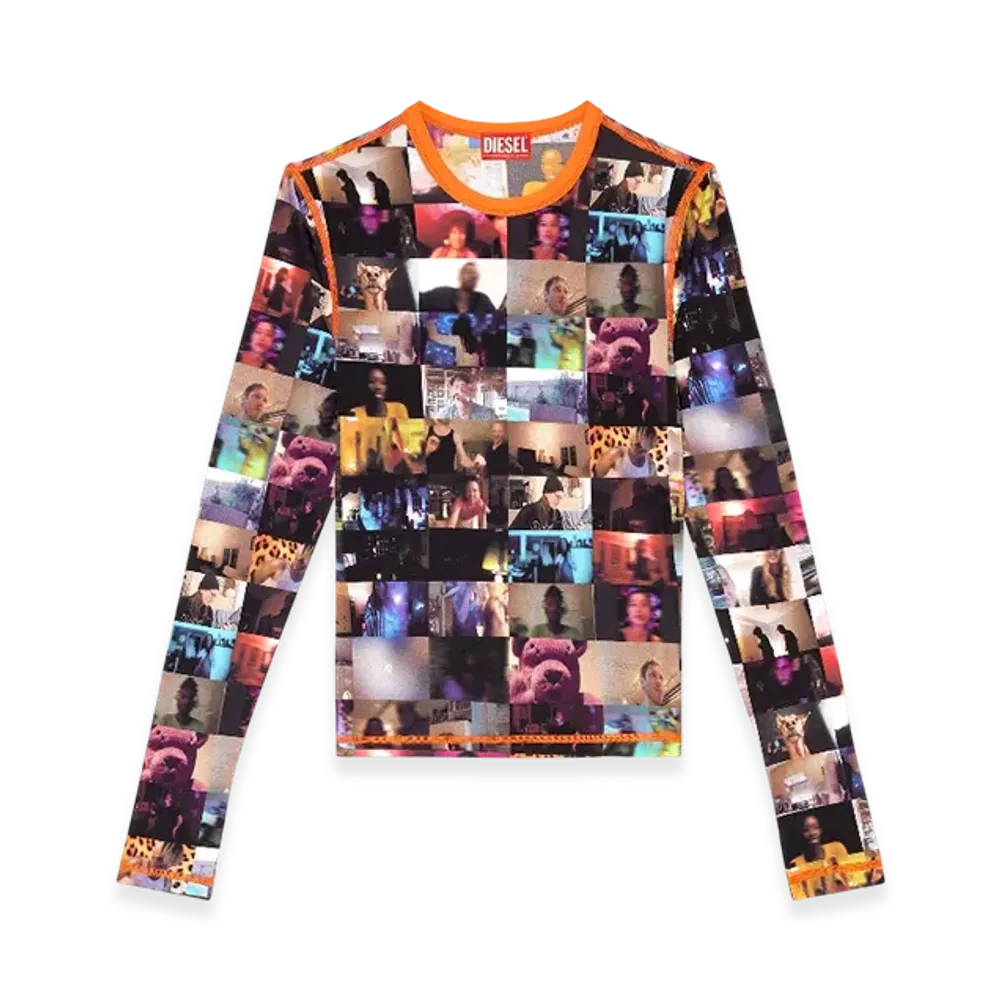 Diesel T-Crau Stretch Jersey Top With Livestream Print "Black Orange"