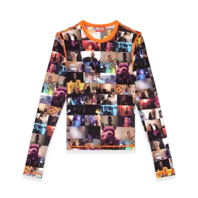 Diesel T-Crau Stretch Jersey Top With Livestream Print "Black Orange"