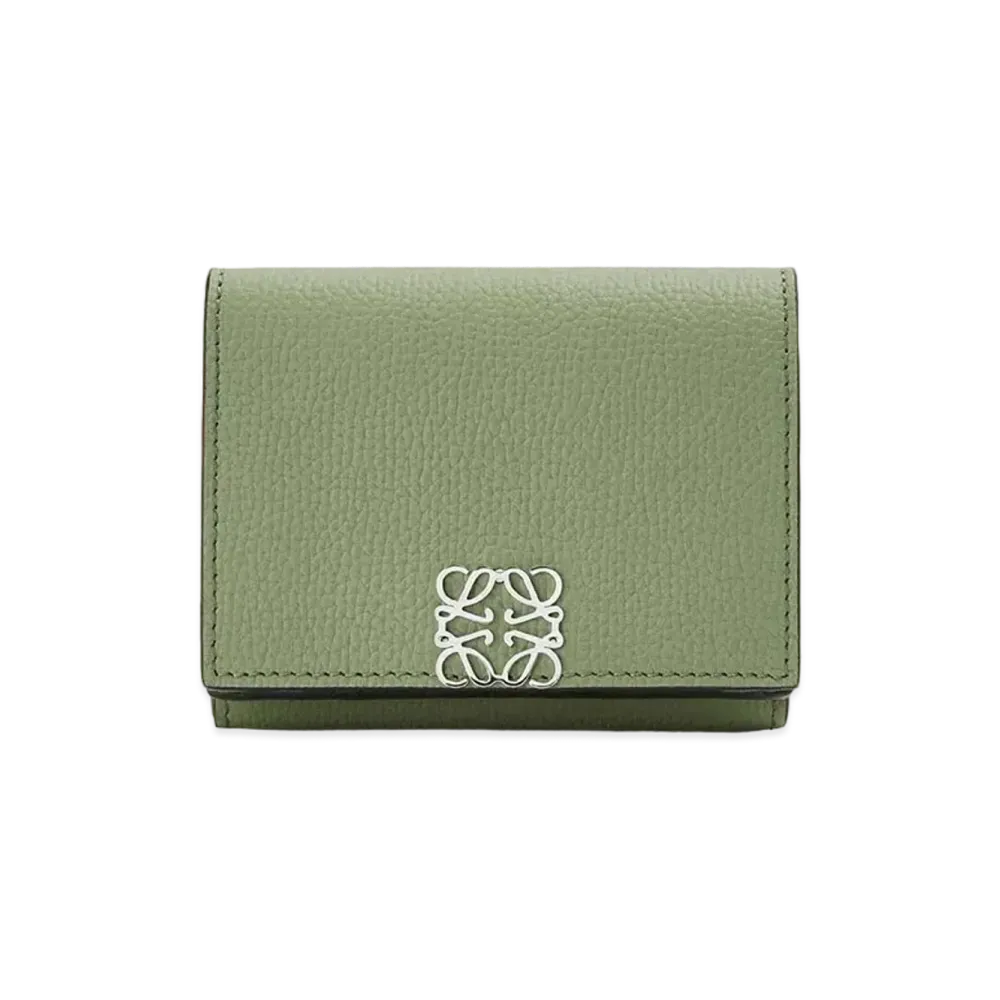 LOEWE Anagram Trifold Wallet In Pebble Grain Calfskin "Rosemary"
