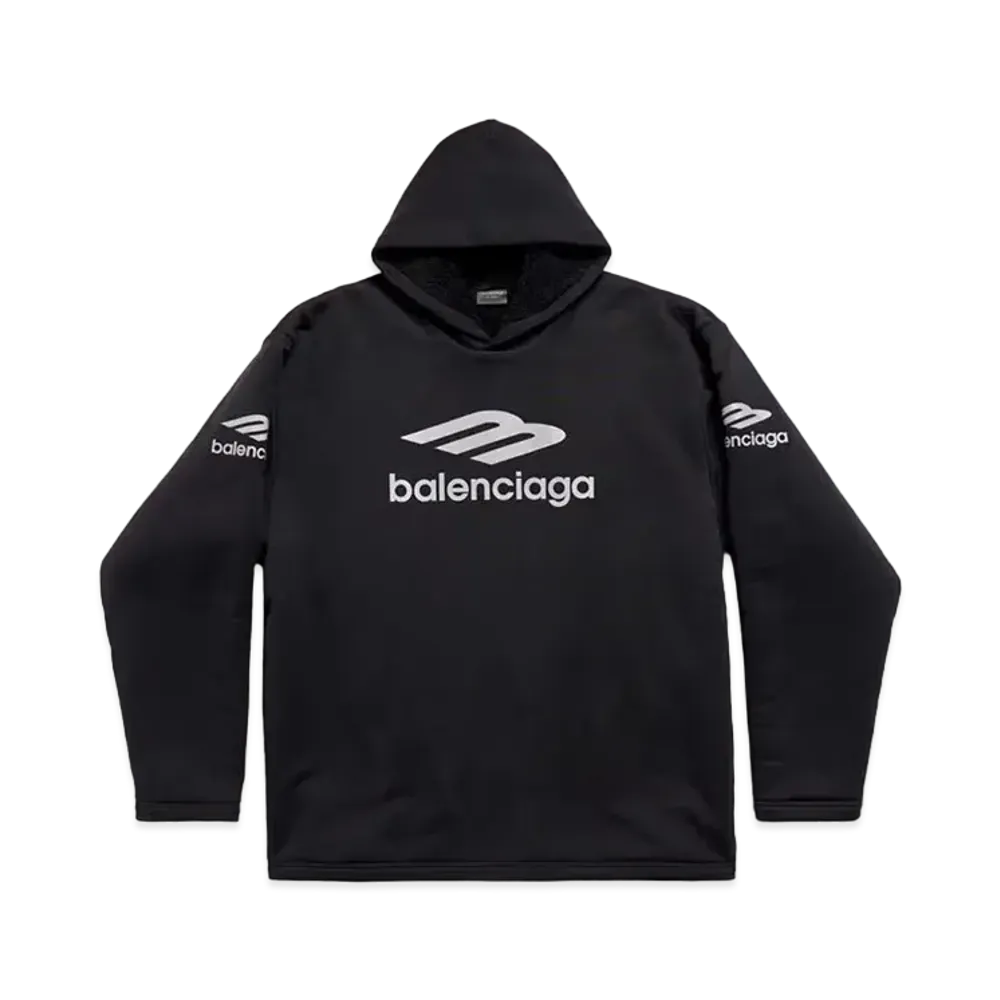 BALENCIAGA Men's 3B Sports Icon Water Repellent Hoodie Oversized Heavy Fleece "Black"