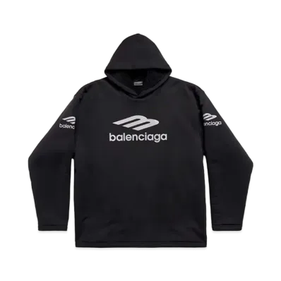 BALENCIAGA Men's 3B Sports Icon Water Repellent Hoodie Oversized Heavy Fleece "Black"