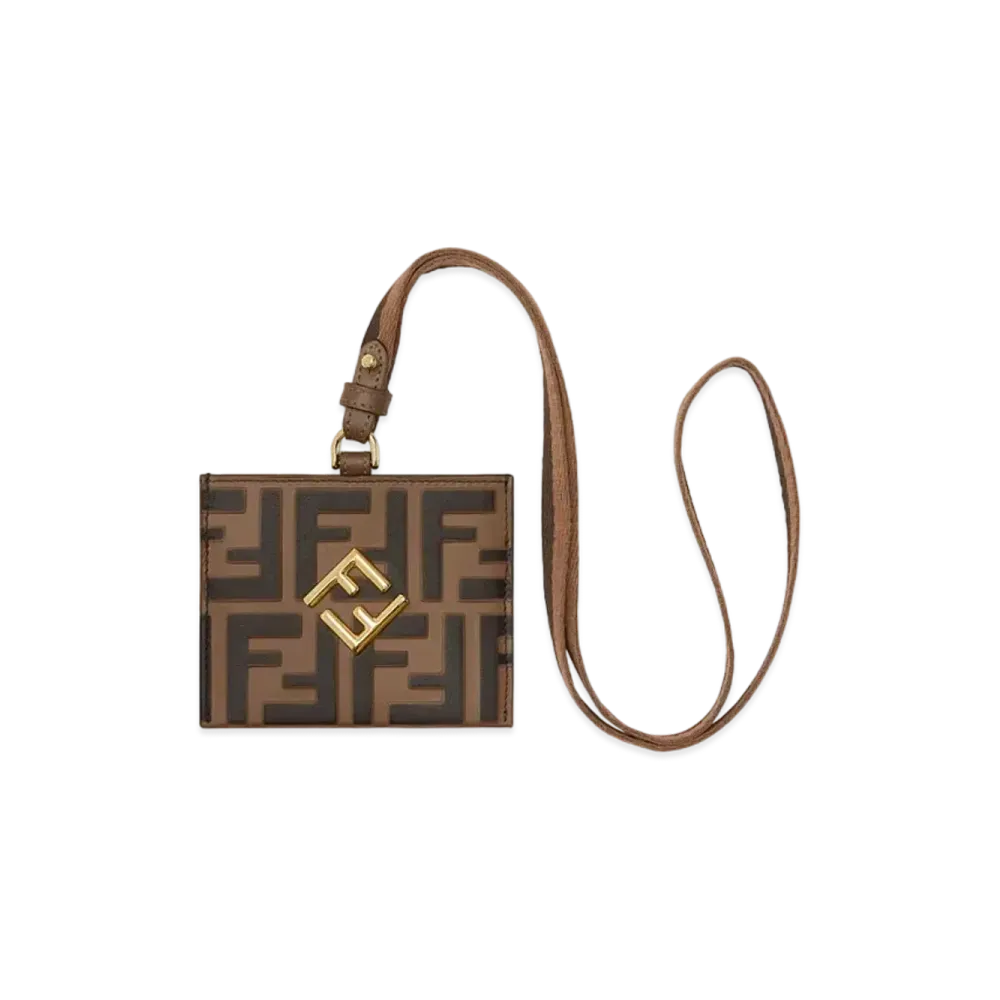 FENDI FF Diamonds Leather Name Card Holder "Brown"