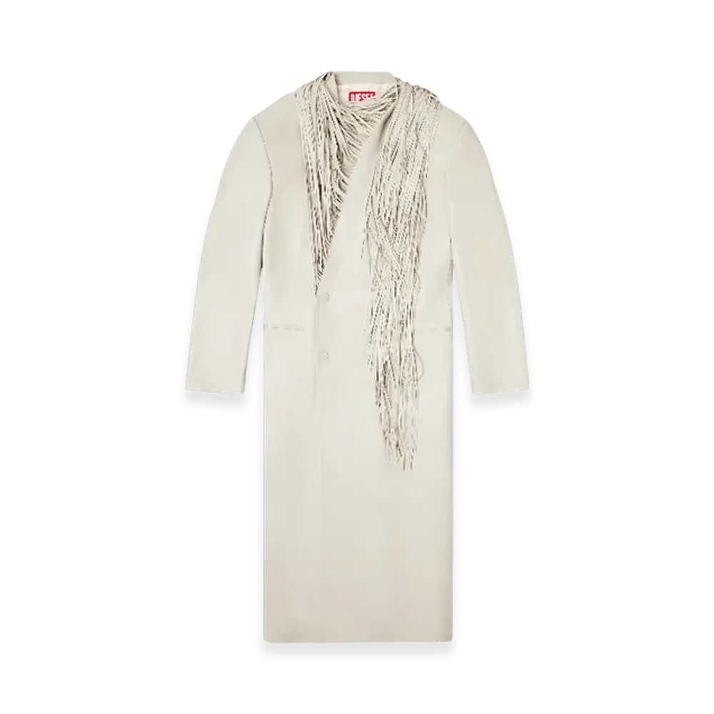 Diesel J-Eldar-A Long Coat With Shredded Scarf Fringing "Light Grey"