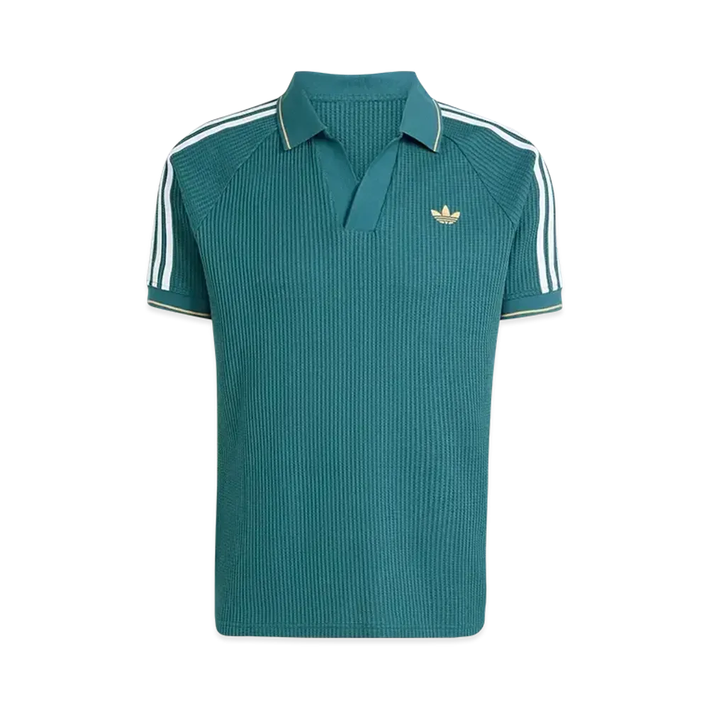 adidas Originals Waffle Knit Polo Shirt "Tech Green/Hazy Orange/White"