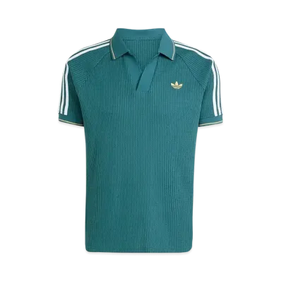 adidas Originals Waffle Knit Polo Shirt "Tech Green/Hazy Orange/White"
