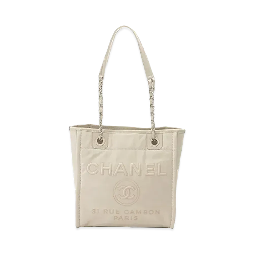 CHANEL Mini Deauville Tote Calfskin "White/Silver"