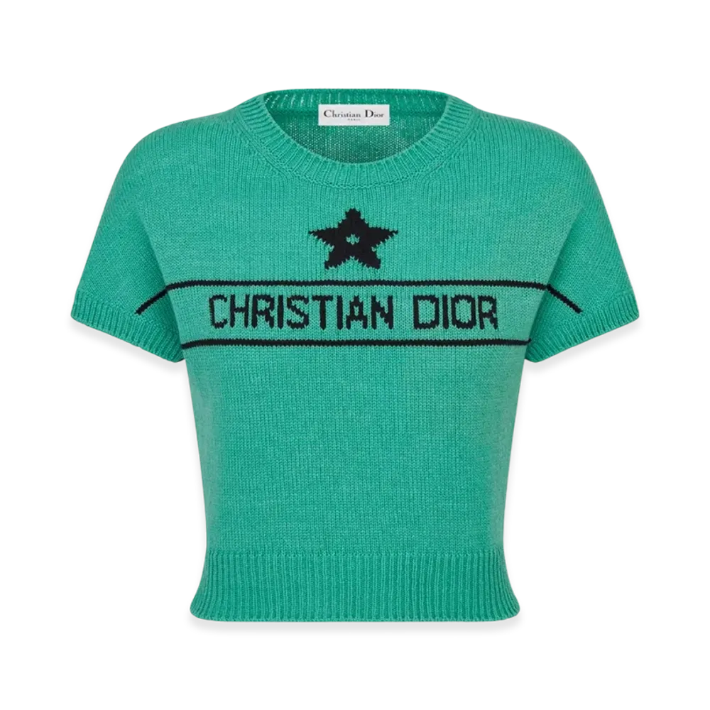 Dior Women's Dioriviera Short-Sleeved Sweater Cashmere Knit "Aquamarina"
