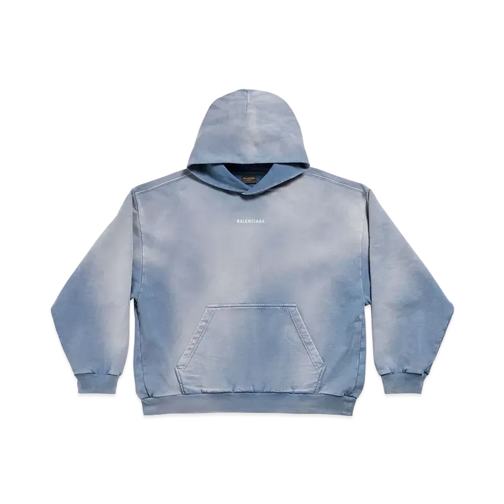 BALENCIAGA MENS Back Hoodie Medium Fit "Blue/White"