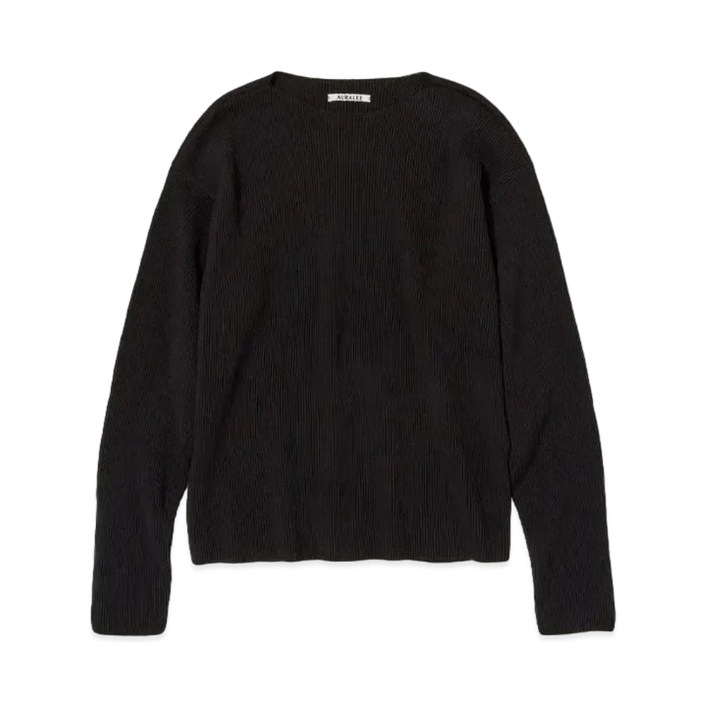 AURALEE Super Hard Twist Rib Knit Boat Neck P/O "Black"