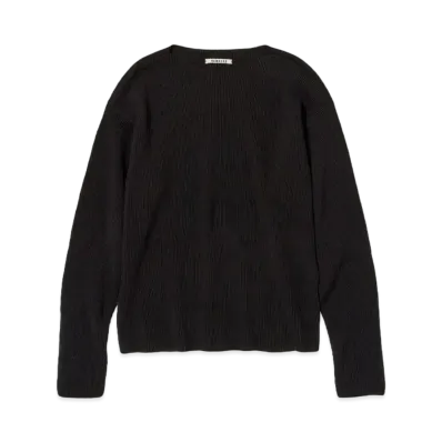 AURALEE Super Hard Twist Rib Knit Boat Neck P/O "Black"