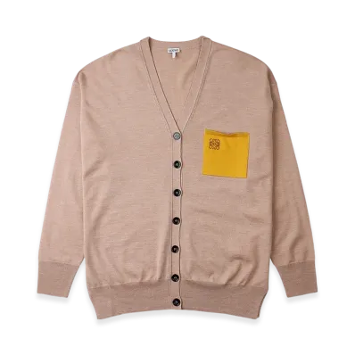 LOEWE Women's Anagram Pocket Cardigan in Wool "Camel"