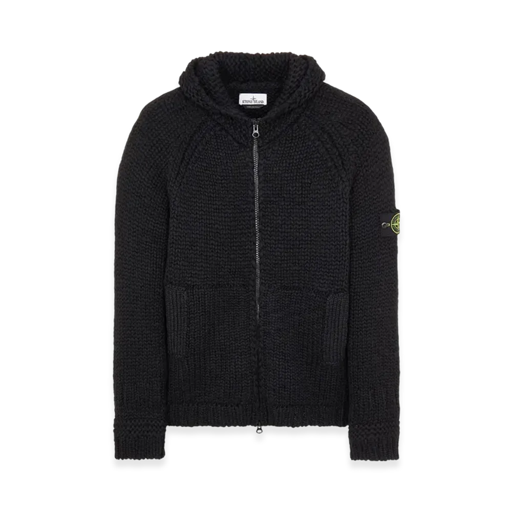 Stone Island 544D4 Handmade Feel Hooded Knit Cardigan - 22FW "Black"