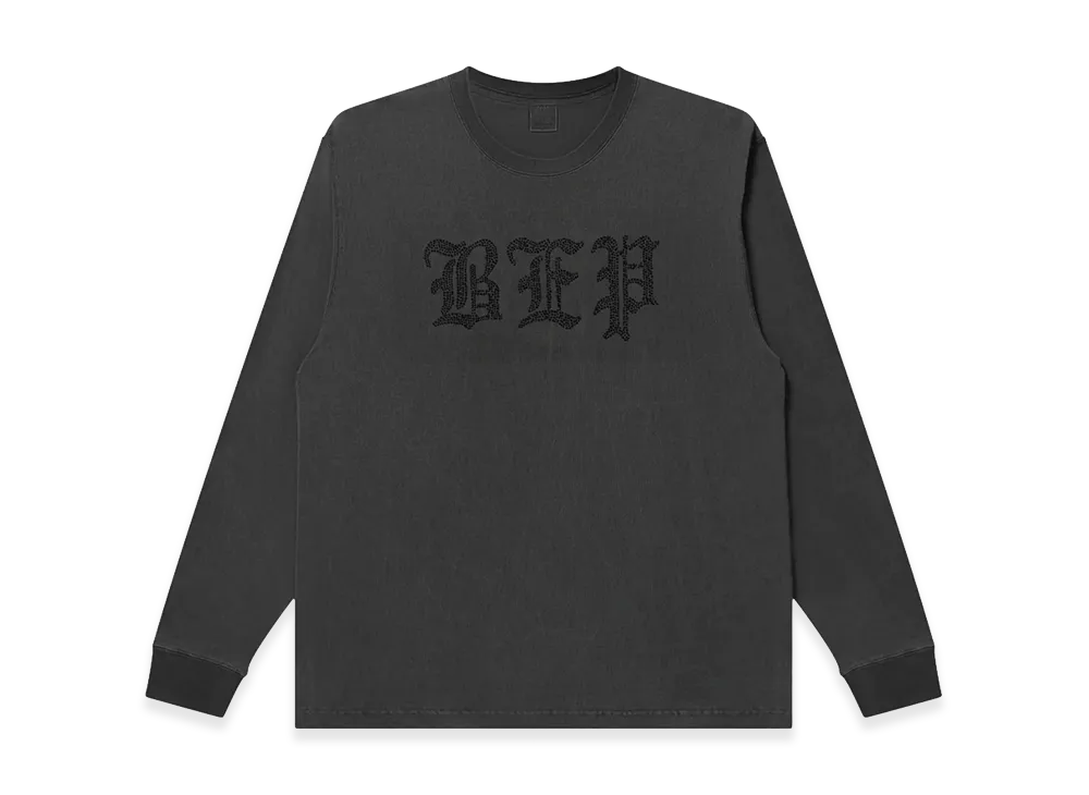 BlackEyePatch Rhinestoned 3 Letter Oe Heavyweight L/S Tee "Washed Black"