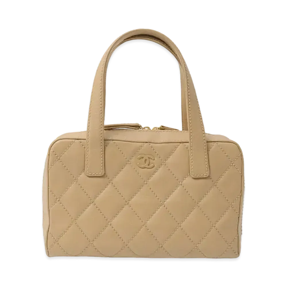 CHANEL Wild Stitch Coco Mark Hand Bag Calfskin "Beige/Gold"