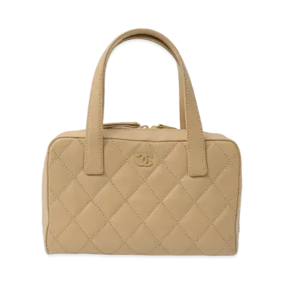 CHANEL Wild Stitch Coco Mark Hand Bag Calfskin "Beige/Gold"