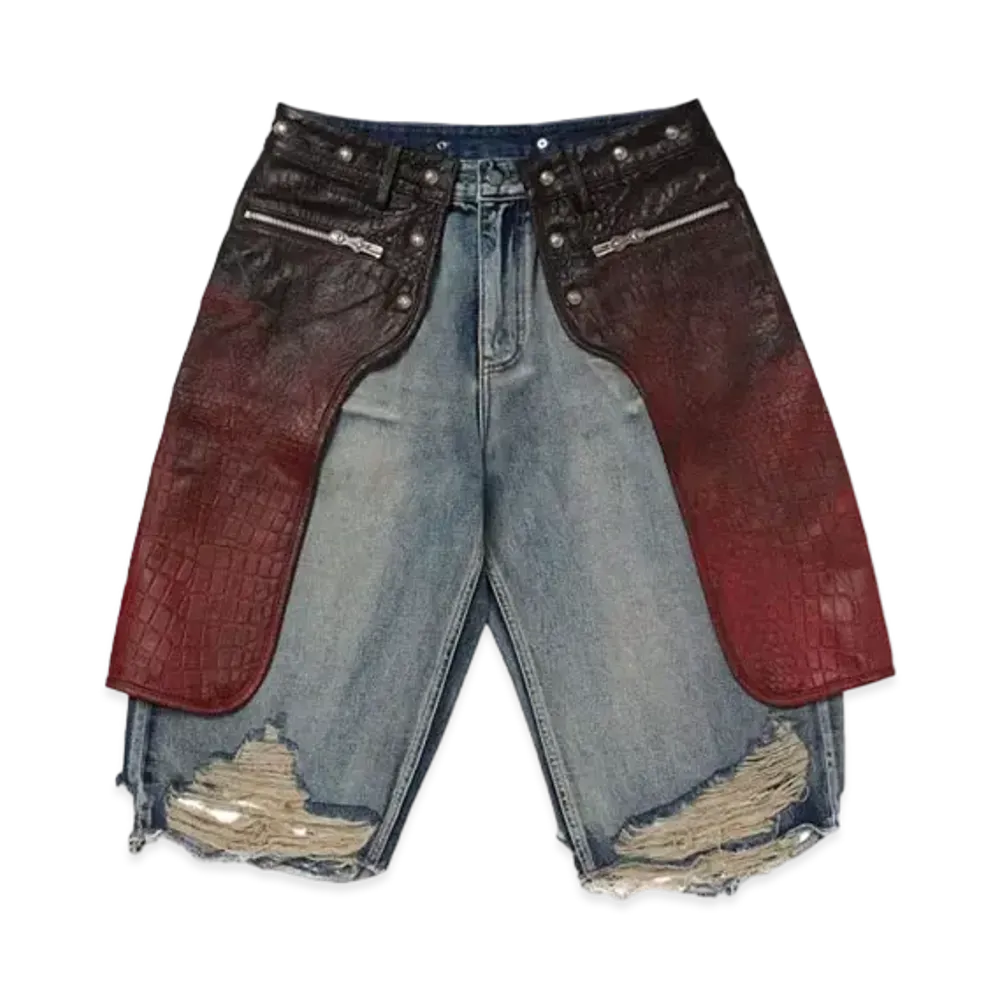 THUG CLUB x FILA Dragon Leather Denim Mix Short "Dragon Skin"
