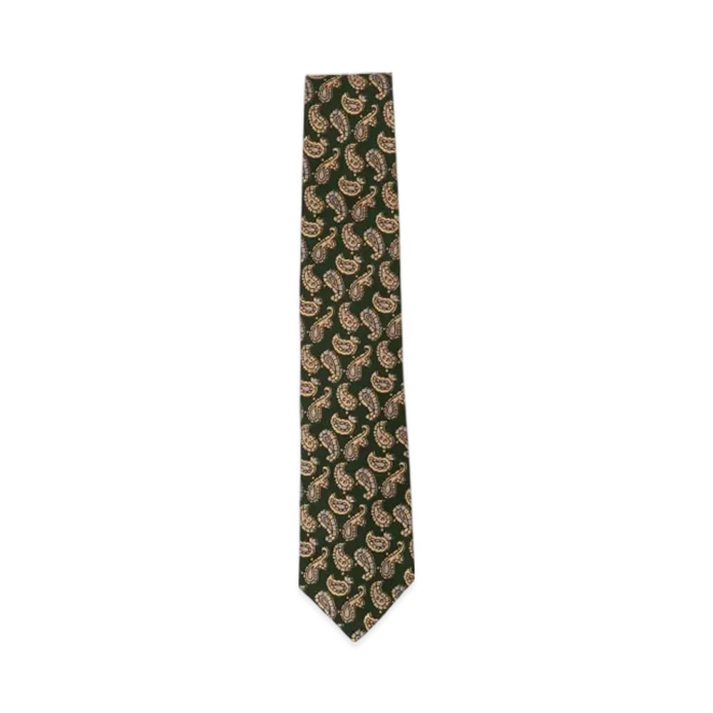 BEAMS Silk Tie Hopsack Paisley Print "Green"
