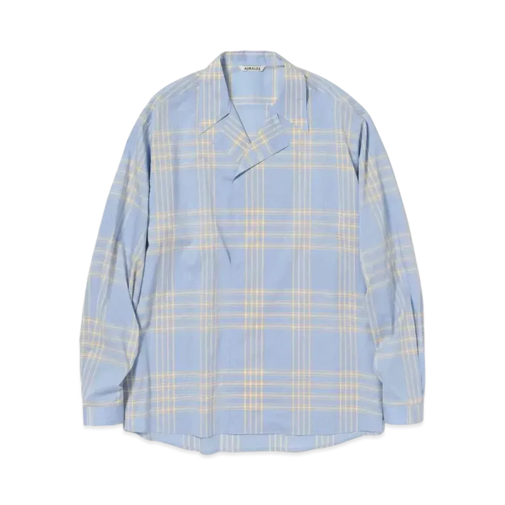 AURALEE Washed Finx Typewriter Check P/O Shirt "Light Blue"