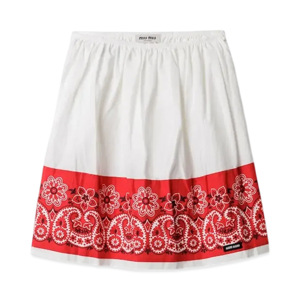 MIUMIU Women's Slubbed Poplin Skirt With Print "White/Red"