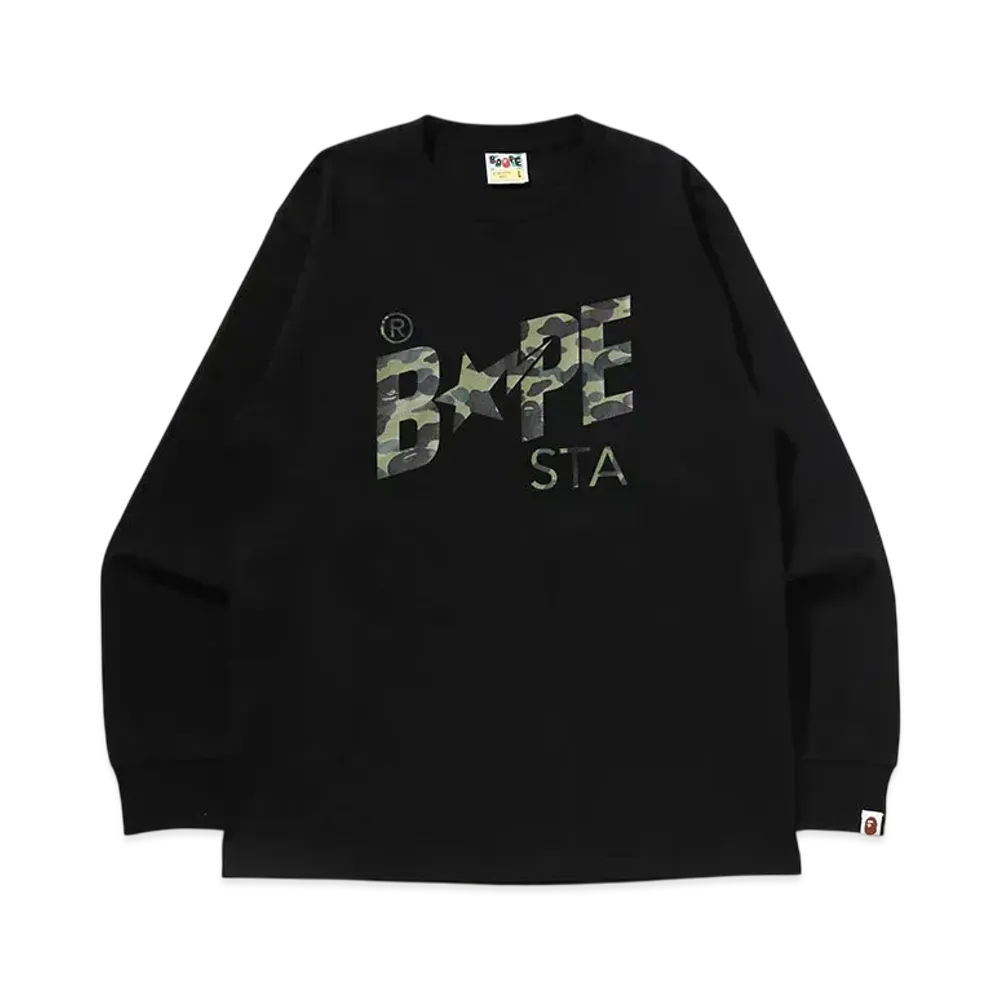 A BATHING APE 1St Camo Bape Sta Ls Tee "Black/Green"