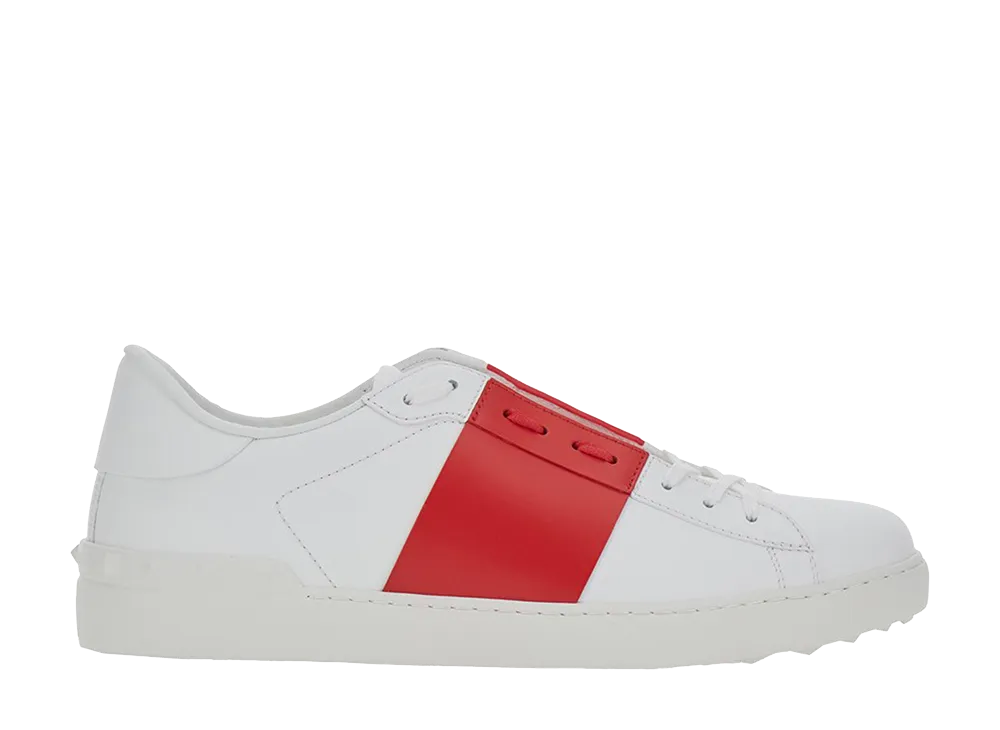 Valentino Garavani White Leather Open Sneakers With Red Band "White"