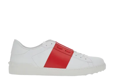 Valentino Garavani White Leather Open Sneakers With Red Band "White"