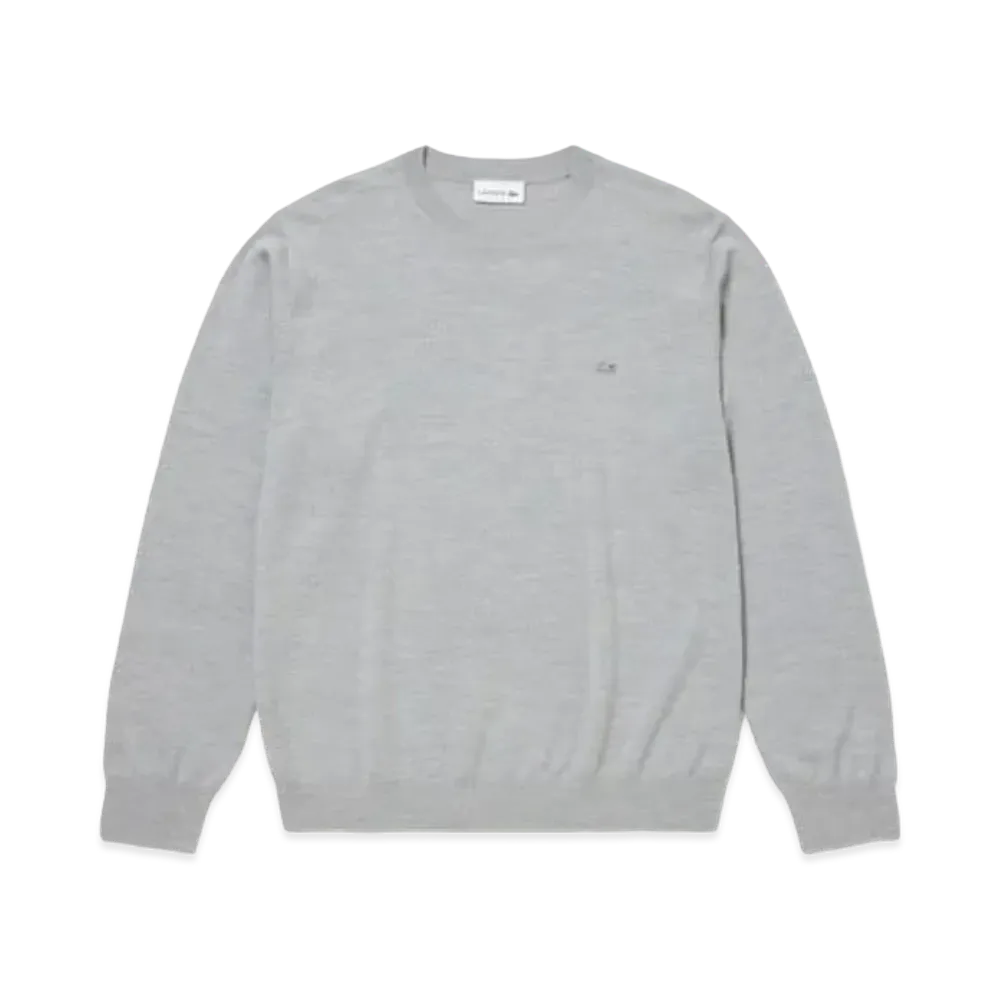 LACOSTE Washable Wool Crew Neck Knit Sweater "Grey"