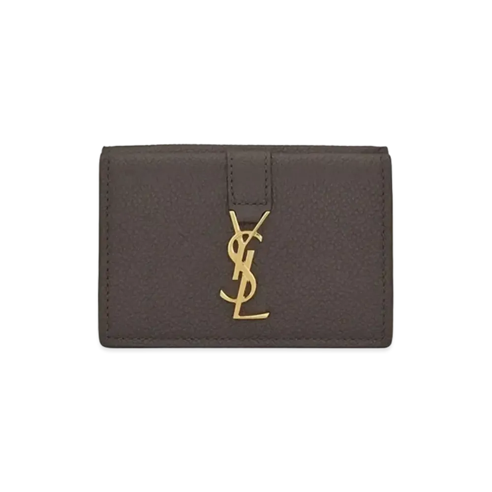 Saint Laurent Ysl Line Origami Tiny Wallet In Grained Leather "Pebble"