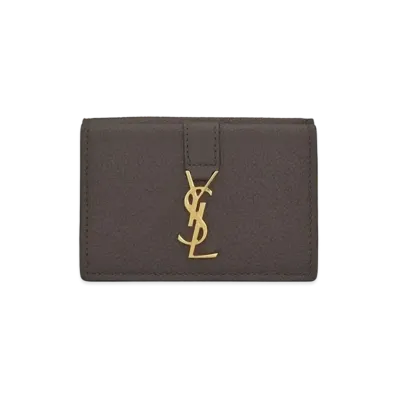 Saint Laurent Ysl Line Origami Tiny Wallet In Grained Leather "Pebble"