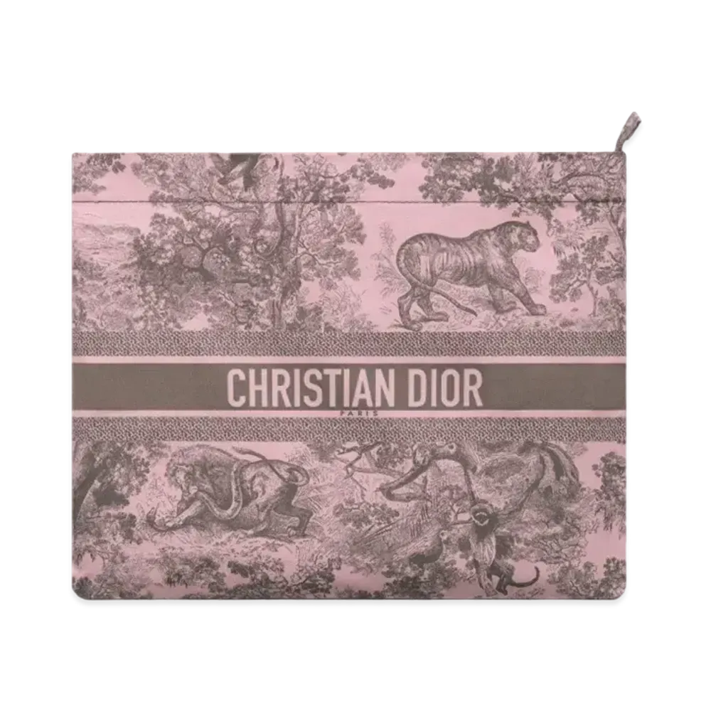 Dior Toile de Jouy Sauvage Motif Technical Fabric Travel Zipped Pouch "Pink/Gray"