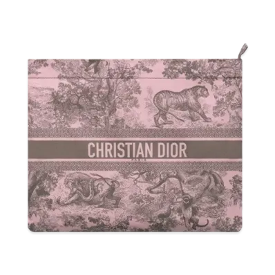 Dior Toile de Jouy Sauvage Motif Technical Fabric Travel Zipped Pouch "Pink/Gray"