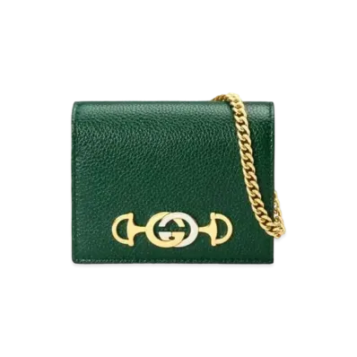 GUCCI Zumi Card Case Wallet "Dark Green Grainy"