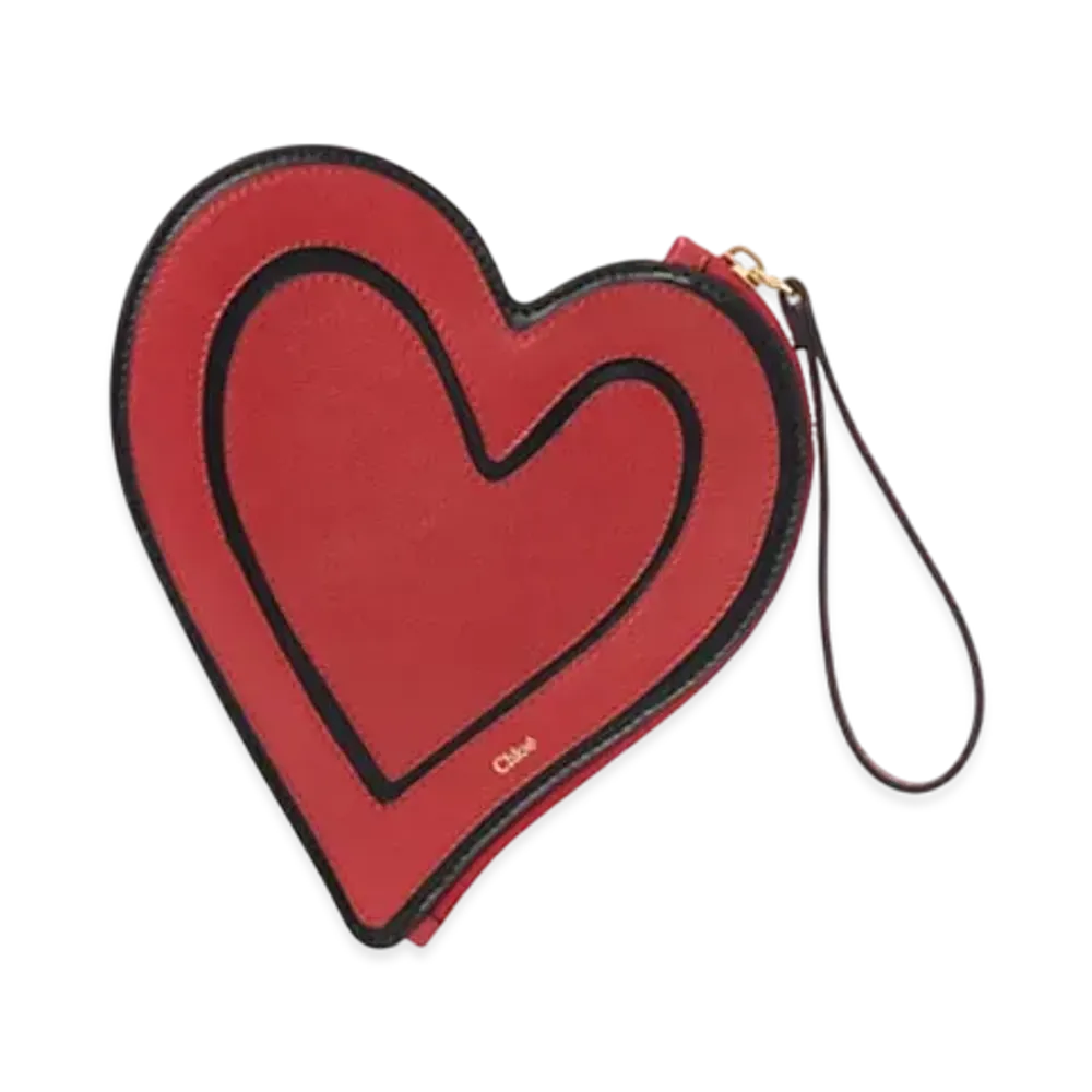Chloe Symbols Heart Flat Pouch In Grained Leather "Red Flame"