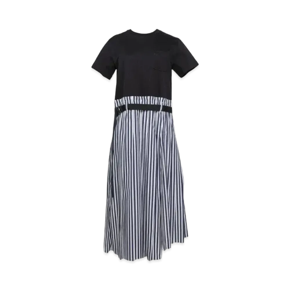 sacai Cotton Poplin x Cotton Jersey Dress "Navy/Navy Stripe"