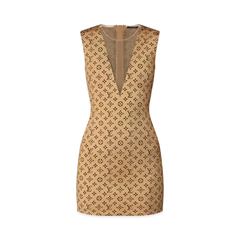 Louis Vuitton Tulle Insert Monogram Jacquard Dress "Camel"