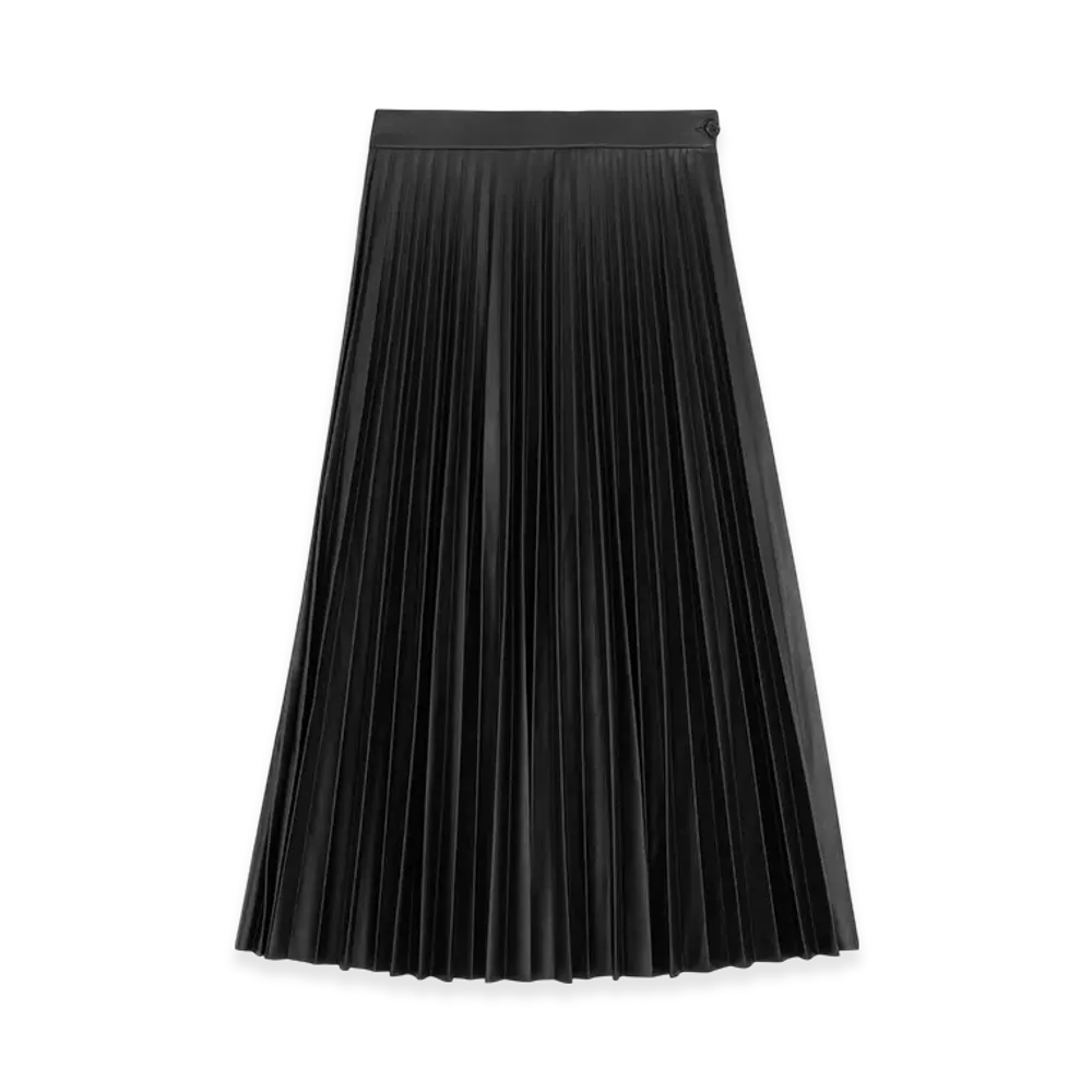 MM6 Maison Margiela Women's Pleated Faux Leather Midi Skirt "Black"