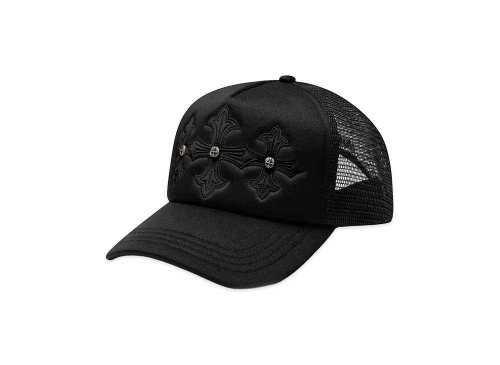 SUPPLIER Triple Black Cross Leather Patch Mesh Cap "Black"