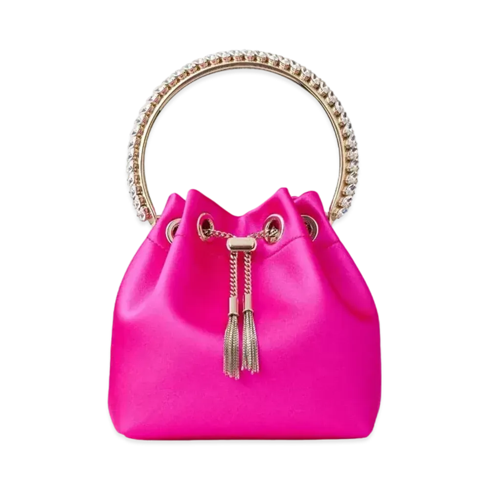Jimmy Choo Bon Bon Satin Bag With Crystal Handle "Fuchsia"