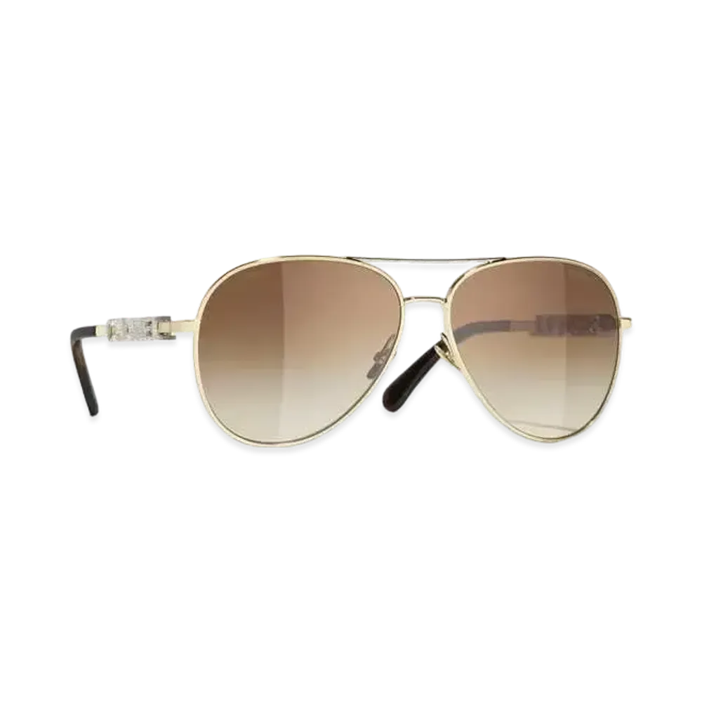 CHANEL Pilot Sunglasses Metal & Zirconia "Gold/Brown/Light Brown"