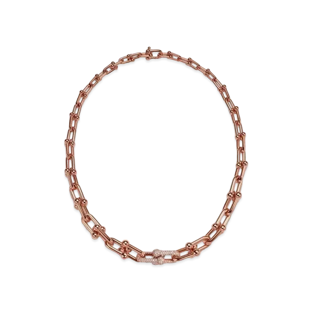 Tiffany & Co. Tiffany HardWear Graduated Link Necklace with Pave Diamonds 18K "Rose Gold"