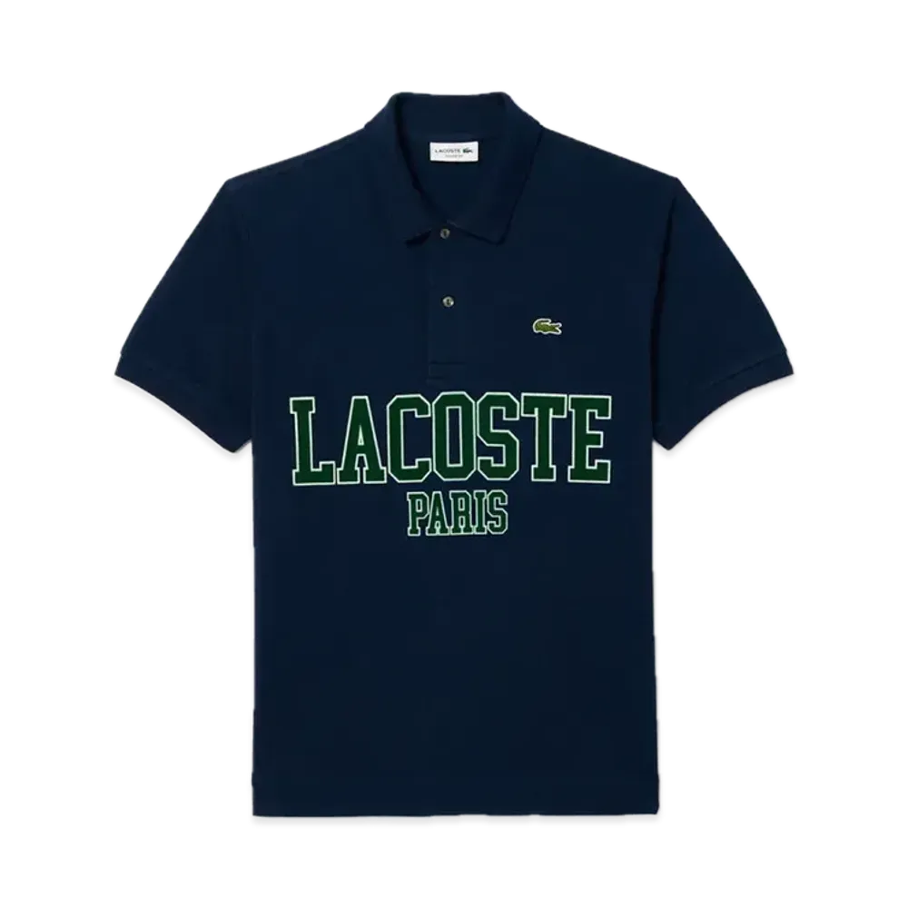 LACOSTE Oversized Name Print Polo Shirt "Navy"