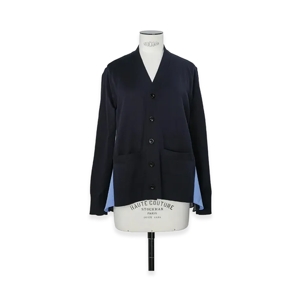 sacai Women's Poplin x Cotton Knit Cardigan "Navy/Blue Stripe"